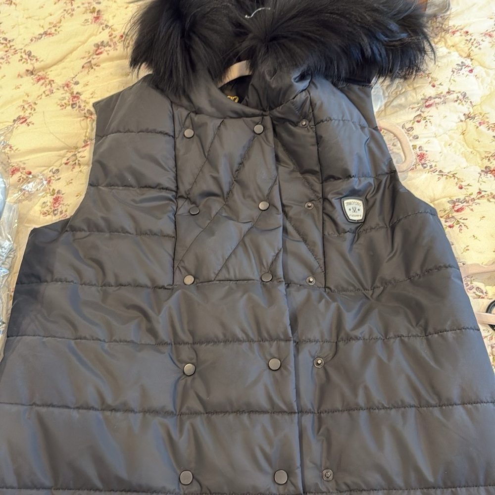 Black Puffer Vest with Faux Fur Hood